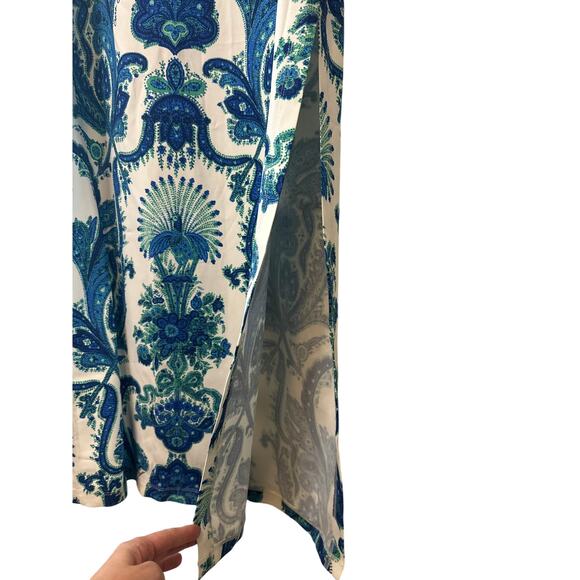 Cara Cara Aria Peacock Blue Print Long Sleeve Maxi Dress Size L - Picture 10 of 11